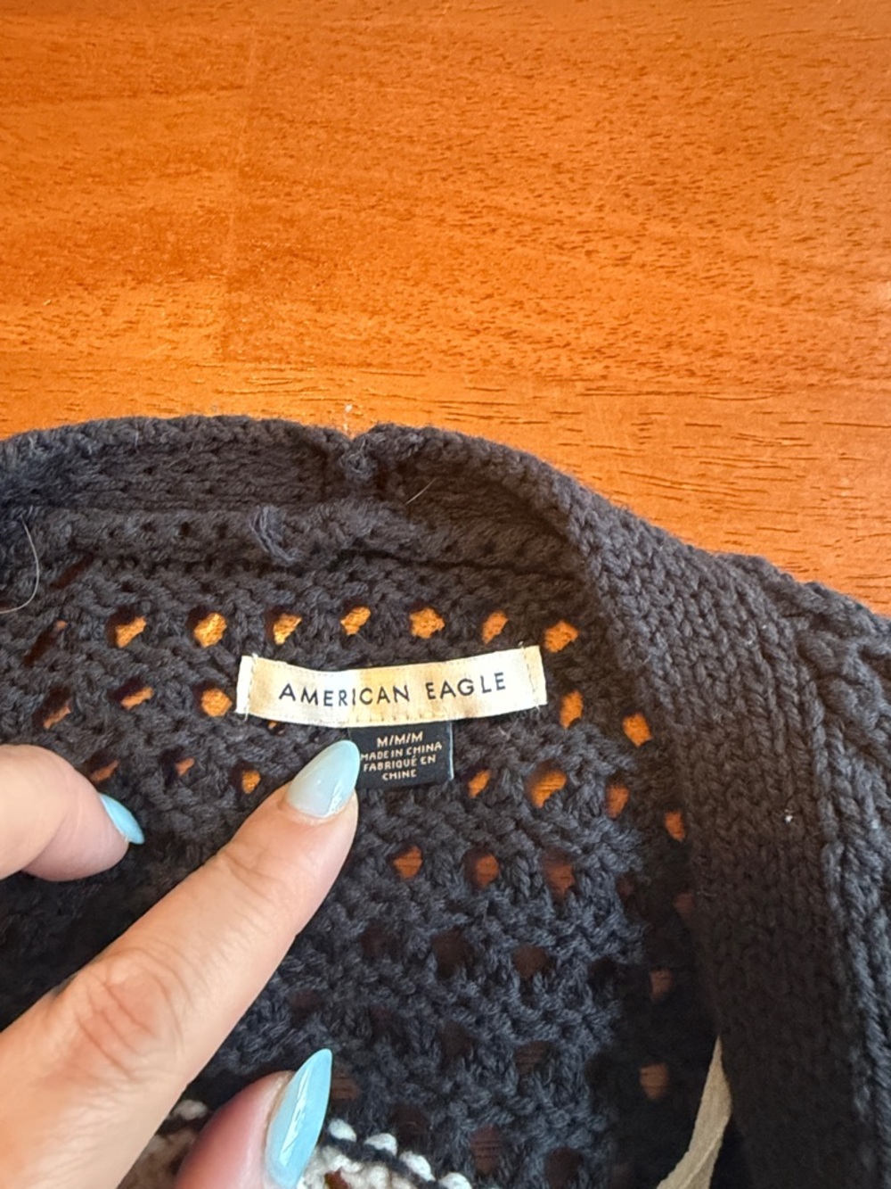 American Eagle Outfitters navy blue and white  Striped Crochet Cardigan - Picture 2 of 4